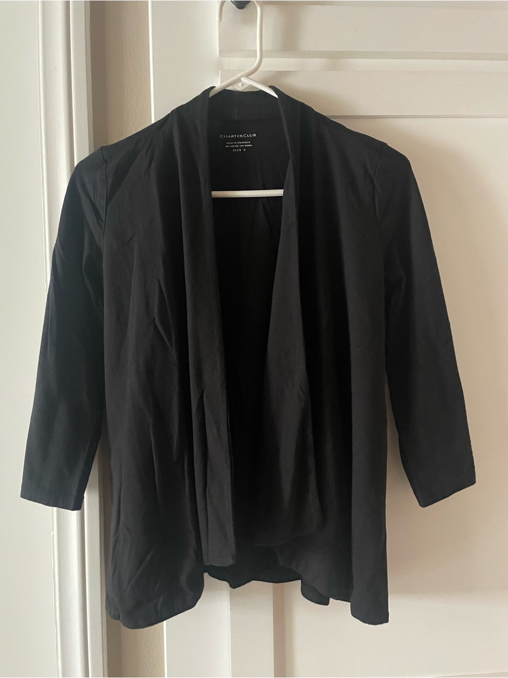 Charter Club Black Open-Front 3/4 Sleeve Cardigan Size Small